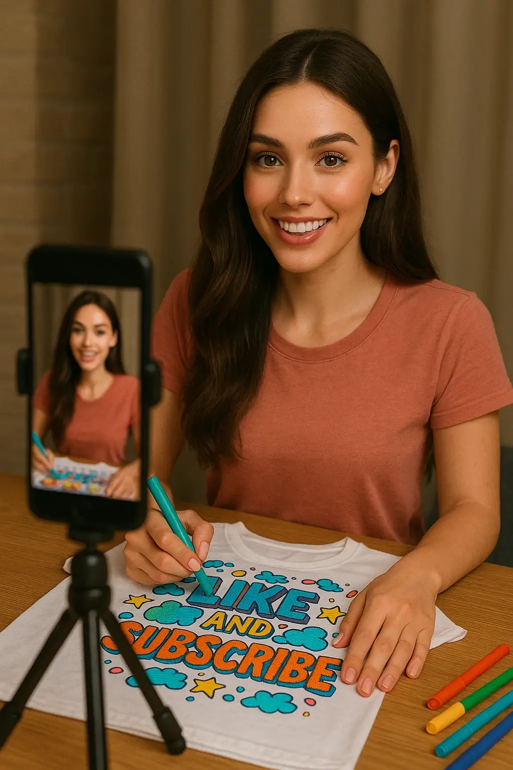 Live stream coloring moment with fabric markers